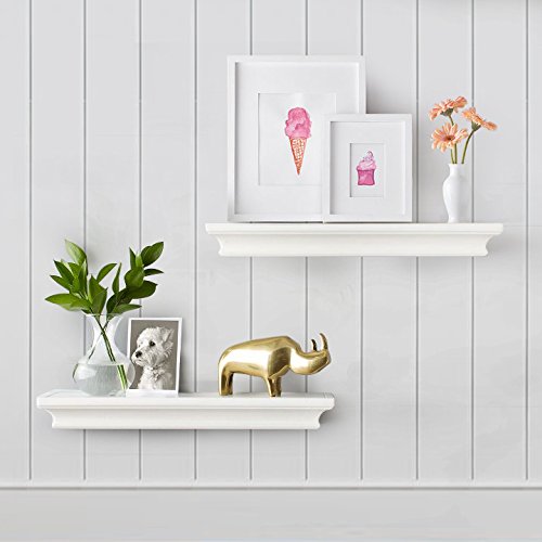 AHDECOR White Floating Shelves Wall Mounted Display Storage Shelves, Wall Shelf for Home and Office Decor, 4" Deep, Set of 2