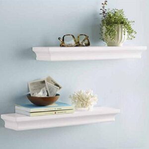 AHDECOR White Floating Shelves Wall Mounted Display Storage Shelves, Wall Shelf for Home and Office Decor, 4" Deep, Set of 2