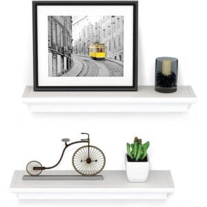 AHDECOR White Floating Shelves Wall Mounted Display Storage Shelves, Wall Shelf for Home and Office Decor, 4" Deep, Set of 2