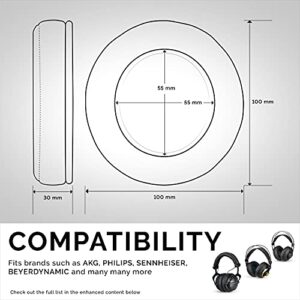 BRAINWAVZ Round Replacement Memory Foam Earpads - Suitable for Many Other Large Over The Ear Headphones - Sennheiser, AKG, HifiMan, ATH, Philips, Fostex, Sony (Black)