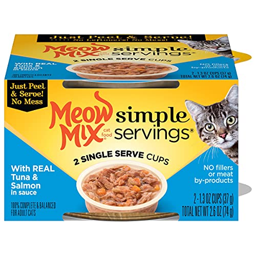 Meow Mix Simple Servings Wet Cat Food, Tuna & Salmon in Sauce, 1.3 Ounce Cup (Pack of 24)