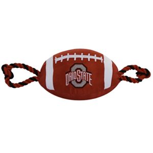 pets first ncaa ohio state buckeyes football dog toy, tough quality nylon materials, strong pull ropes, inner squeaker, collegiate team color (oh-3121)