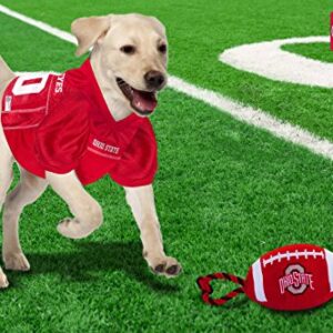 Pets First NCAA Ohio State Buckeyes Football Dog Toy, Tough Quality Nylon Materials, Strong Pull Ropes, Inner Squeaker, Collegiate Team Color (OH-3121)