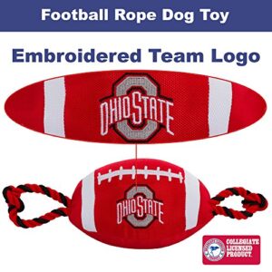 Pets First NCAA Ohio State Buckeyes Football Dog Toy, Tough Quality Nylon Materials, Strong Pull Ropes, Inner Squeaker, Collegiate Team Color (OH-3121)