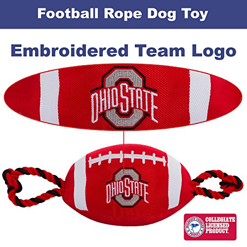 Pets First NCAA Ohio State Buckeyes Football Dog Toy, Tough Quality Nylon Materials, Strong Pull Ropes, Inner Squeaker, Collegiate Team Color (OH-3121)