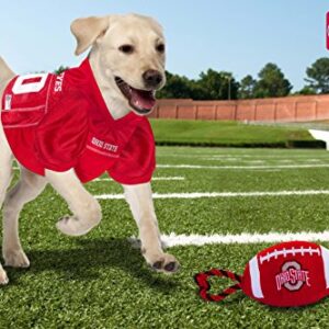 Pets First NCAA Ohio State Buckeyes Football Dog Toy, Tough Quality Nylon Materials, Strong Pull Ropes, Inner Squeaker, Collegiate Team Color (OH-3121)