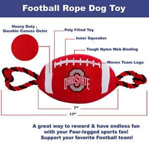 Pets First NCAA Ohio State Buckeyes Football Dog Toy, Tough Quality Nylon Materials, Strong Pull Ropes, Inner Squeaker, Collegiate Team Color (OH-3121)