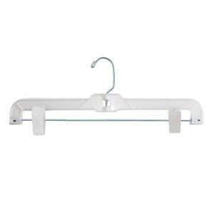 nahanco 1600pclh plastic skirt/pant hangers, heavy weight with long hook and plastic clips, 14" white hi-impact (pack of 100)
