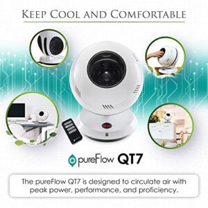 GreenTech Environmental pureFlow QT7 Bladeless Fan - Desk Fan for Bedroom, Home Office - Unique 90 Degree Vertical and Horizontal Oscillating Fan with Remote, Energy Efficient and Whisper Quiet