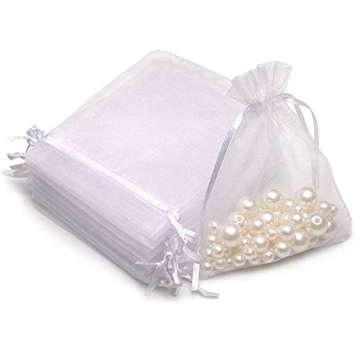 Akstore 100pcs 3.6x4.8''(9x12cm) Organza Gift Bags, Drawstring Pouches Jewelry Party Wedding Favor Gift Bags,Candy Bags. (White)