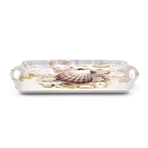 Pimpernel Beach Prize Collection Large Handled Tray | Serving Tray for Lunch, Coffee, or Breakfast | Made of Melamine | Measures 19.25" x 11.5" | Dishwasher Safe