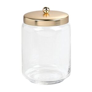 interdesign forma bathroom vanity glass apothecary jar for cotton balls, swabs, cosmetics - clear/brass