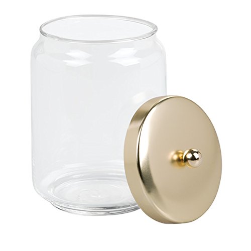 InterDesign Forma Bathroom Vanity Glass Apothecary Jar for Cotton Balls, Swabs, Cosmetics - Clear/Brass