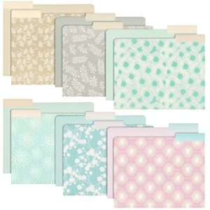 12-pack pretty pastel decorative file folders for women and girls, cute classroom supplies, office, organization letter size, 1/3 cut tabs, 12 assorted patterns and solids (11.5x9.5 in)