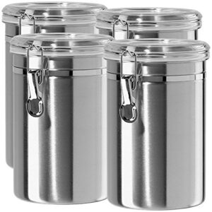 silveronyx stainless steel canisters for the kitchen - beautiful airtight for kitchen counter, medium 64 fl oz, food storage container, tea coffee sugar flour canisters medium 64oz - 4 piece