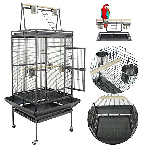 Nova Microdermabrasion 68-Inch Height Wrought Iron Standing Large Play Top Bird Cage for African Grey Small Quaker Parrot Cockatiel Sun Parakeet Green Cheek Conure Dove Budgie Lovebird
