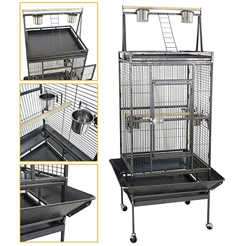 Nova Microdermabrasion 68-Inch Height Wrought Iron Standing Large Play Top Bird Cage for African Grey Small Quaker Parrot Cockatiel Sun Parakeet Green Cheek Conure Dove Budgie Lovebird