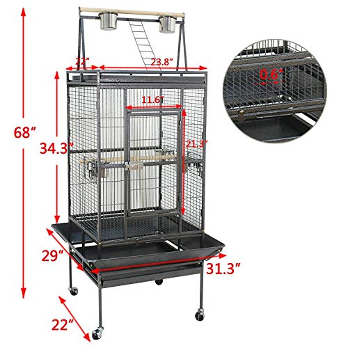 Nova Microdermabrasion 68-Inch Height Wrought Iron Standing Large Play Top Bird Cage for African Grey Small Quaker Parrot Cockatiel Sun Parakeet Green Cheek Conure Dove Budgie Lovebird