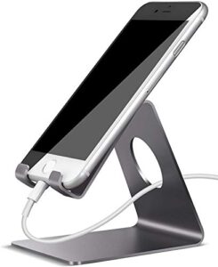 lamicall cell phone stand, phone dock : cradle, holder, stand, compatible with phone 12 mini 11 pro xs xs max xr x 8 7 6 6s plus 5 5s 5c all android smartphone charging, accessories desk - gray