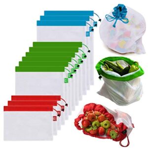bb brotrade reusable mesh produce bags,premium lightweight washable eco friendly bags with tare weight on tags for grocery shopping storage, fruit, vegetable, and toys (set of 12 pcs)