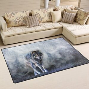 yochoice non-slip area rugs home decor, stylish running wolf in the mist floor mat living room bedroom carpets doormats 31 x 20 inches