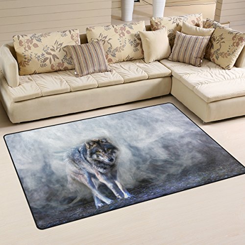 Yochoice Non-Slip Area Rugs Home Decor, Stylish Running Wolf in The Mist Floor Mat Living Room Bedroom Carpets Doormats 31 x 20 inches