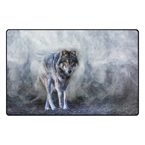 Yochoice Non-Slip Area Rugs Home Decor, Stylish Running Wolf in The Mist Floor Mat Living Room Bedroom Carpets Doormats 31 x 20 inches