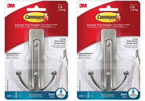 command large double bath hook, satin nickel, 2-hooks, 2-large water-resistant strips