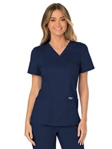 mock wrap scrubs for women workwear revolution, soft stretch, easy care ww610, m, navy