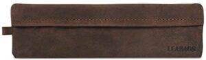 leabags leather pencil case - genuine leather pencil pouch fort vaux - pen case for adults men women work university nutmeg brown