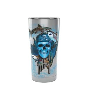 tervis guy harvey pirate skull stainless steel tumbler with clear and black hammer lid 20oz, silver