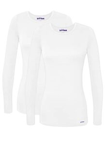 sivvan scrubs for women - long sleeve comfort underscrub tee 2-pack - s85002 - white - m