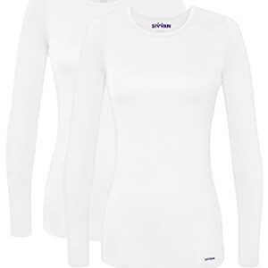 Sivvan Scrubs for Women - Long Sleeve Comfort Underscrub Tee 2-Pack - S85002 - White - M