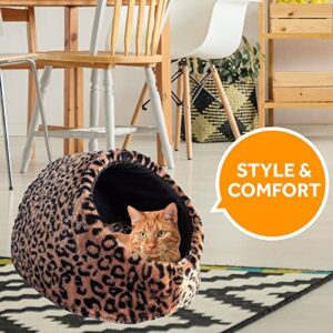Downtown Pet Supply - Cat Cave Bed - Cute Cat Bed or Kitten Bed - Foldable, Nap Mat with Non-Slip Grip - Warm & Cozy Covered Cat Bed - Beige - 16 in x 14 in x 12 in