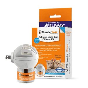 thunderease multicat calming pheromone diffuser kit | powered by feliway | reduce cat conflict, tension and fighting (30 day supply)