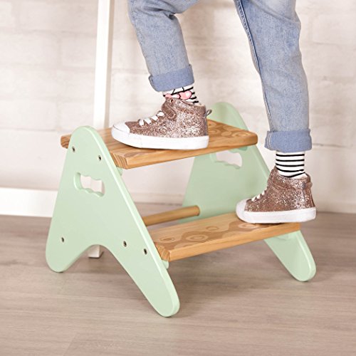 B. spaces by Battat – Kids Wooden Two Step Stool – Peek-A-Boost – Mint & Wood