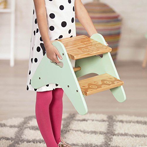 B. spaces by Battat – Kids Wooden Two Step Stool – Peek-A-Boost – Mint & Wood