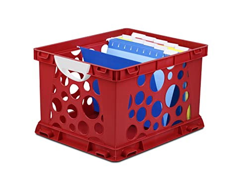 Storex Industries Premium File Crate with Handles, Classroom, 1-Pack, School Red