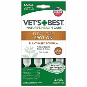 vet's best flea and tick spot-on drops, topical flea and tick prevention for dogs - plant-based formula - certified natural oils - for large dogs - 4 month supply