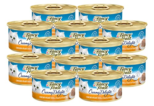 Purina Fancy Feast Creamy Delights Wet Cat Food, Chicken Feast with Real Milk, Easily Digestible Wet Cat Food for Adult Cats, 3-Ounce Cans (Pack of 12)