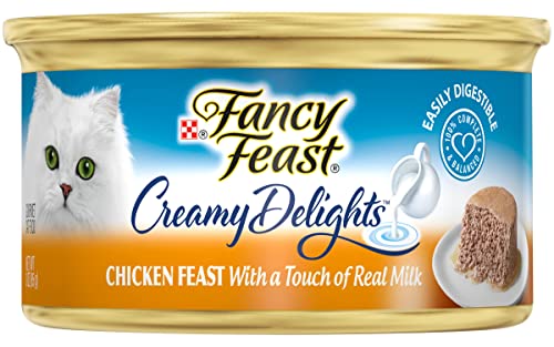 Purina Fancy Feast Creamy Delights Wet Cat Food, Chicken Feast with Real Milk, Easily Digestible Wet Cat Food for Adult Cats, 3-Ounce Cans (Pack of 12)