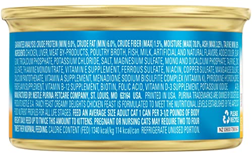 Purina Fancy Feast Creamy Delights Wet Cat Food, Chicken Feast with Real Milk, Easily Digestible Wet Cat Food for Adult Cats, 3-Ounce Cans (Pack of 12)