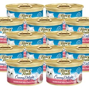 Fancy Feast Creamy Delights, Salmon Feast with a Touch of Real Milk, 3 OZ (Pack of 12)