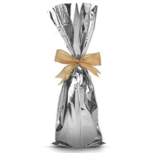 mt products metallic mylar wine silver gift bags for bottles sparkle look - great for a wine pull - (25 pieces) (ribbon and rope not included)