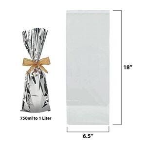 MT Products Metallic Mylar Wine Silver Gift Bags for Bottles Sparkle Look - Great for a Wine Pull - (25 Pieces) (Ribbon and Rope Not Included)