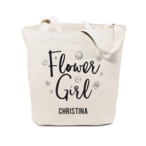 the cotton & canvas co. flower girl personalized wedding, beach, shopping and travel resusable shoulder tote and handbag