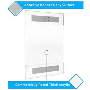 Wall Mount Acrylic Sign Holder [Set of 6] with Adhesive! Clear Heavy Duty Sign Holder 8.5 x 11 inches Portrait! or 11 x 8.5 Landscape! Perfect for Home, Office, Store, or Restaurant