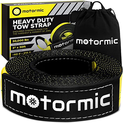 Motormic Recovery Tow Strap 3" x 30ft - Lab Tested 31,924 lb Break Strength - Triple Reinforced Loop Straps - Emergency Off Road Towing Rope