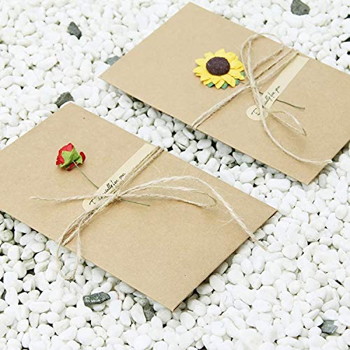 Handmade Flower Greeting Card Gift Card Holder with envelope Wish Card Message Slip Thank You Card DIY Vintage Kraft 2.79"x4.13" Pack of 10