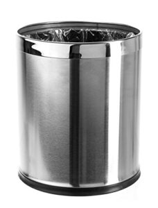brelso small office trash can, open top small wastebasket bin, stainless steel garbage can, invisi-overlap' metal decorative waste basket for powder room, vanity, bathroom, home, modern